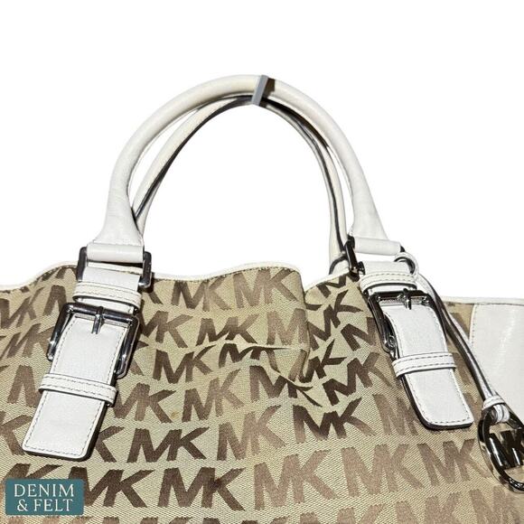 Michael Kors MK Logo Canvas Satchel with Cream Leather Trim & Charm Tote Bag - Picture 4 of 16